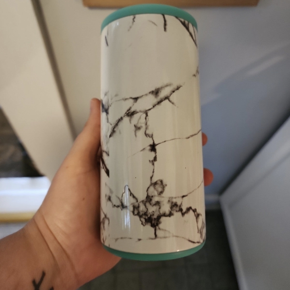 Marble Pattern Insulated Tumbler with Teal Accent